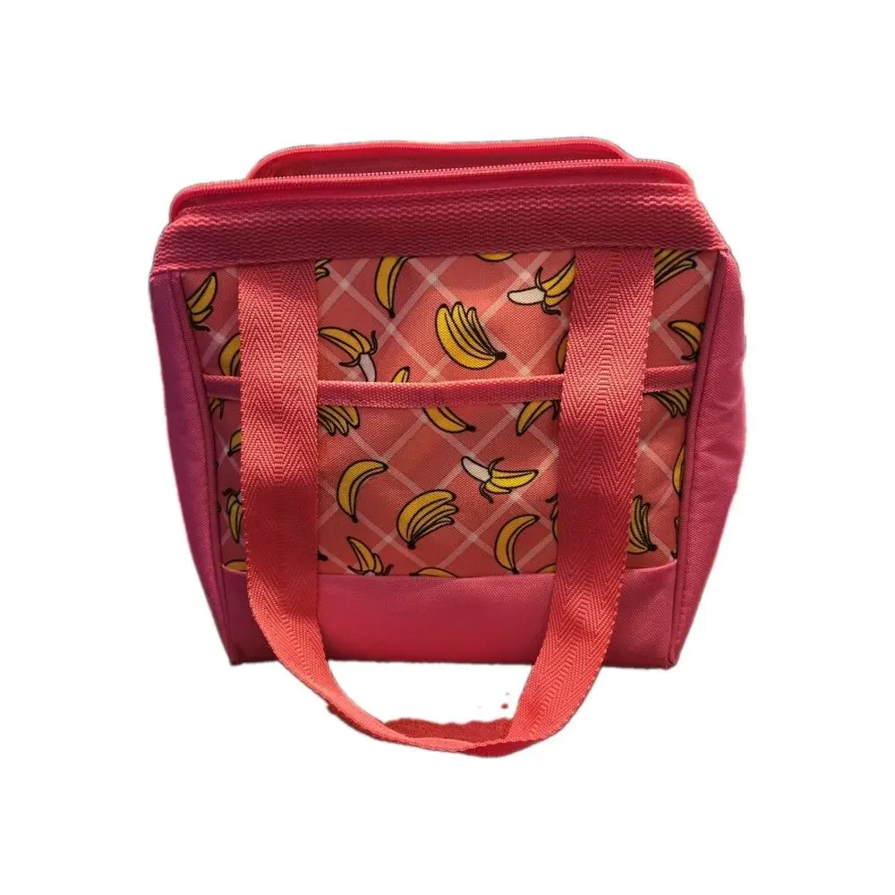 PINK Igloo Insulated Lunch Tote w Banana Print Reusable Lunch Bag School Work